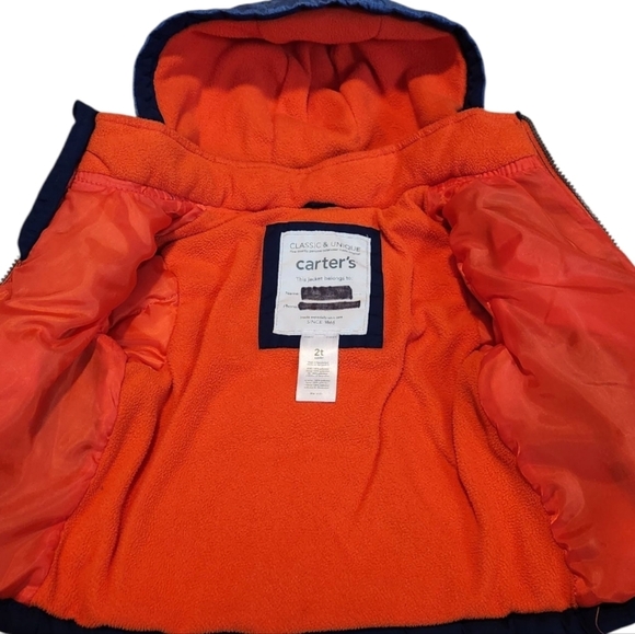 Carter's Toddler Boy Blue And Orange Hooded Quilted Puffer Winter Jacket Size 2T - Picture 2 of 10